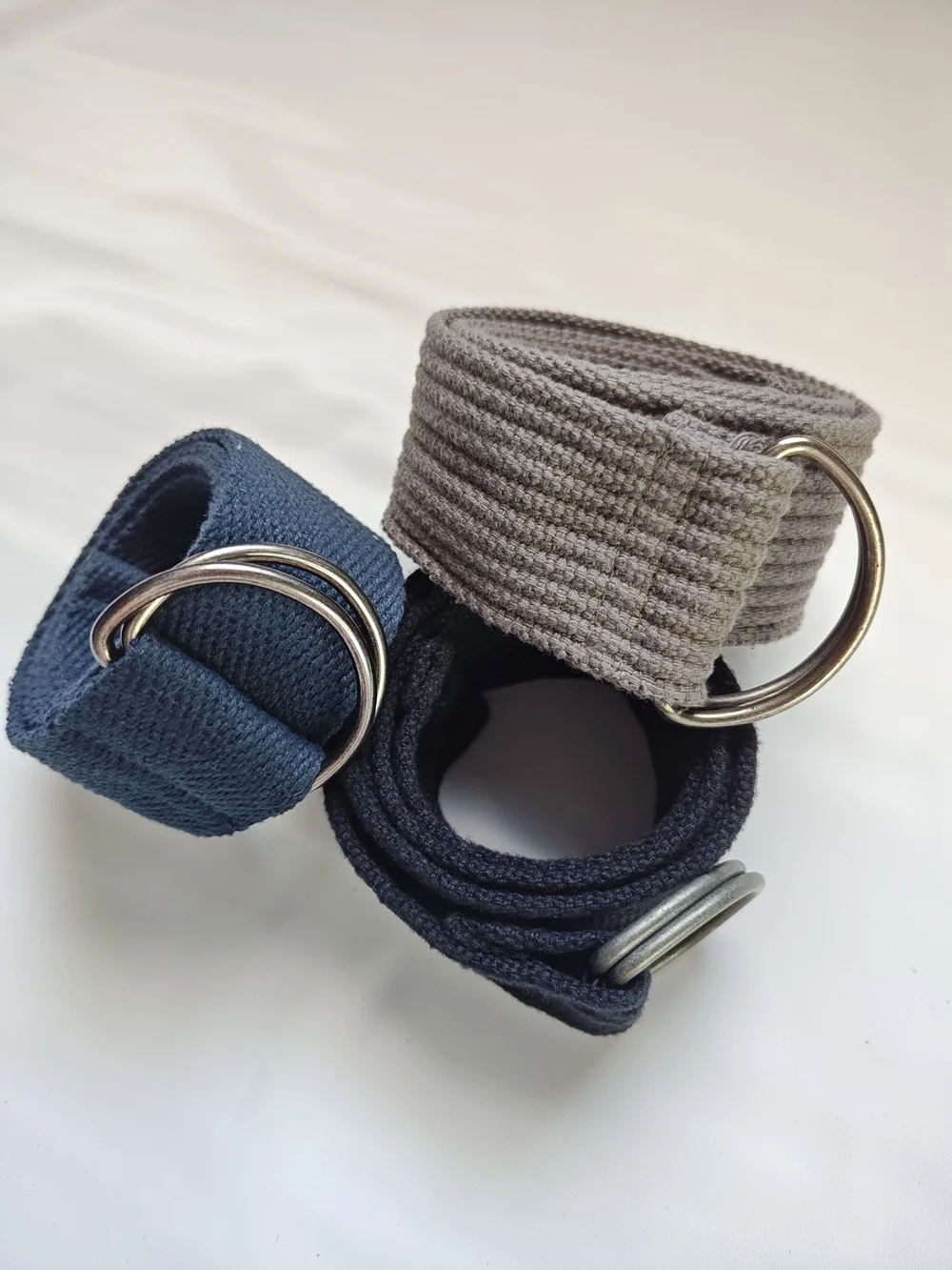 Lot of 3 Webbed Canvas D-Ring Belts Size 32 Casual Fabric Strap Navy Black Gray